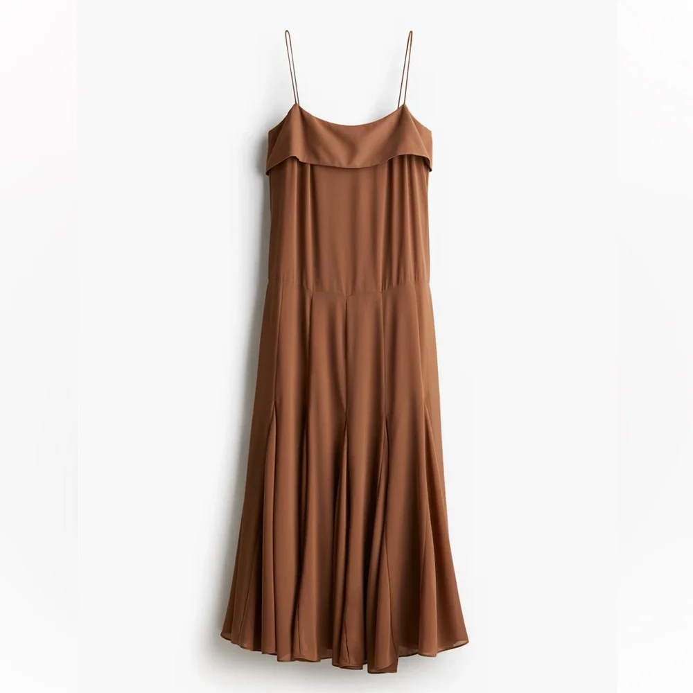 H&M NWT spaghetti strap flowy hem midi dress mesh chiffon, fully lined - Picture 4 of 7